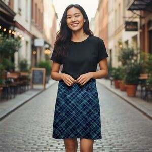 LL Bean Wool Blend Plaid Straight Skirt 4 Blue Green Knee Lenght Warm Academia